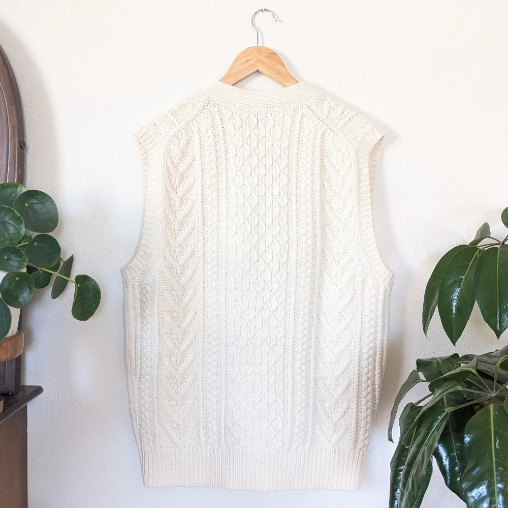 J.Crew | Rugged | Merino Wool-Blend Cream Cable-Knit Sweater Vest